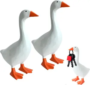 2Pcs 7 Inch Mini Desk Goose Statue Cute Resin Decor for Desk Goose Magnetic Key Holder Funny Cute Goose Fiqurine for Office Table or Home Silly Decor Gifts Housewarming Gift