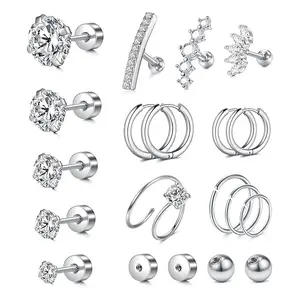 16G Cartilage Earrings 20Pcs/Set Cartilage Piercing Jewelry Forward Helix Earrings Cartilage Hoop Earring Helix Piercing Jewelry Tragus Piercing Jewelry Tragus Earrings for Women Silver Gold helixpiercingjewelry cartilage hoop cartilage earrings