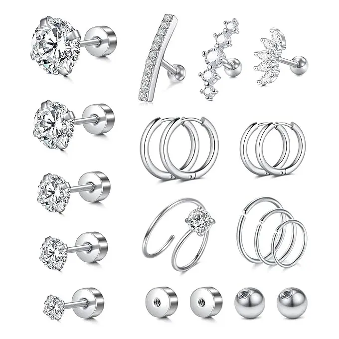 16G Cartilage Earrings 20Pcs/Set Cartilage Piercing Jewelry Forward Helix Earrings Cartilage Hoop Earring Helix Piercing Jewelry Tragus Piercing Jewelry Tragus Earrings for Women Silver Gold helixpiercingjewelry cartilage hoop cartilage earrings
