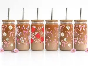 Coquette Bow Glass Tumbler with Bamboo Lid & Straw