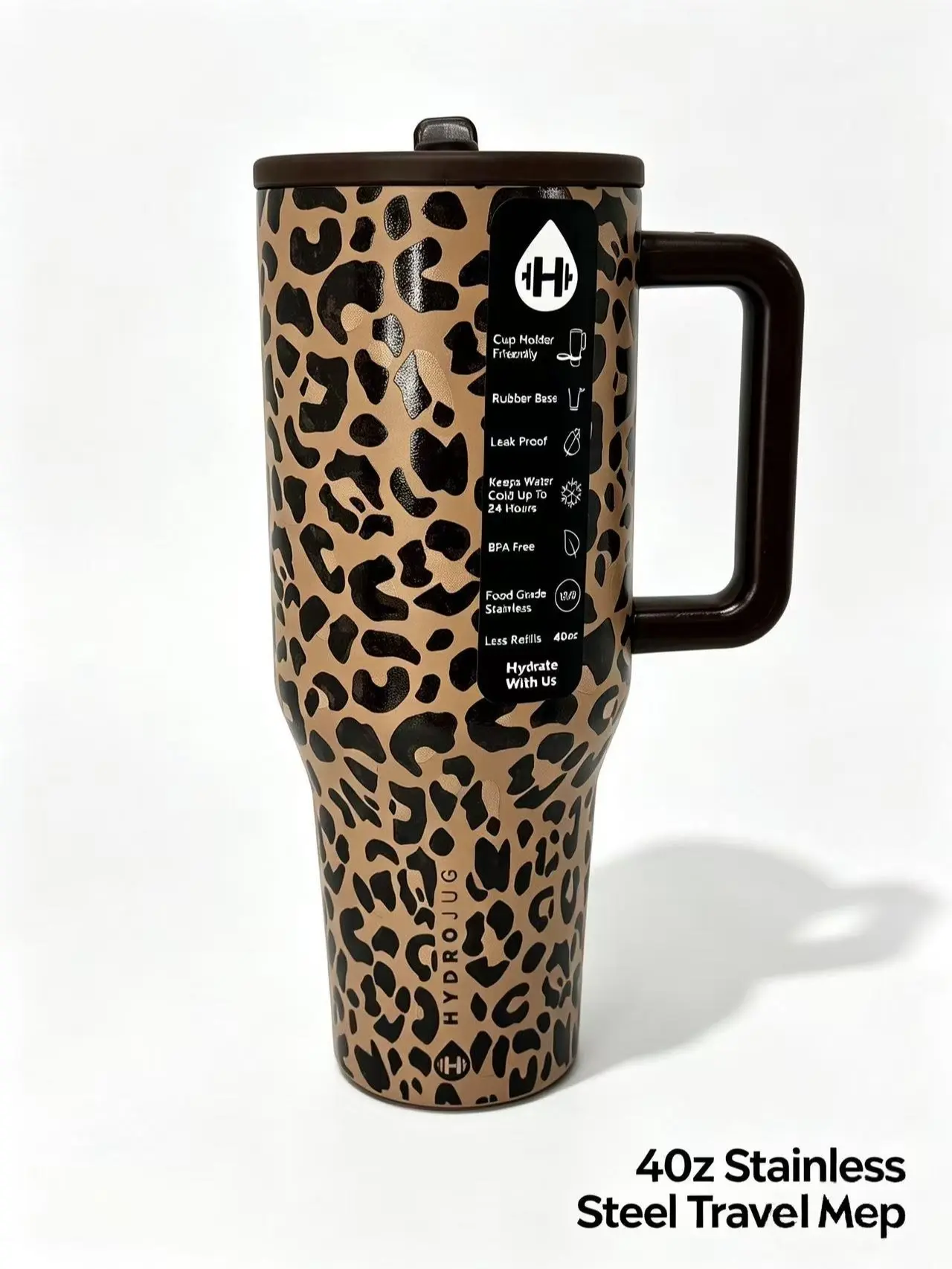 HydroJug 40oz Leopard Print Insulated Travel Tumbler with Handle ...