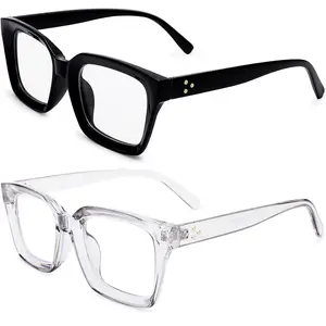 2pcs Anti Blue Light Glasses for Men Women Thick Square Frame Eyewear for Computer Gaming Daily Wear