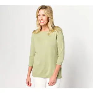 Denim & Co. Naturals 3/4 Sleeve Boat Neck Sweater