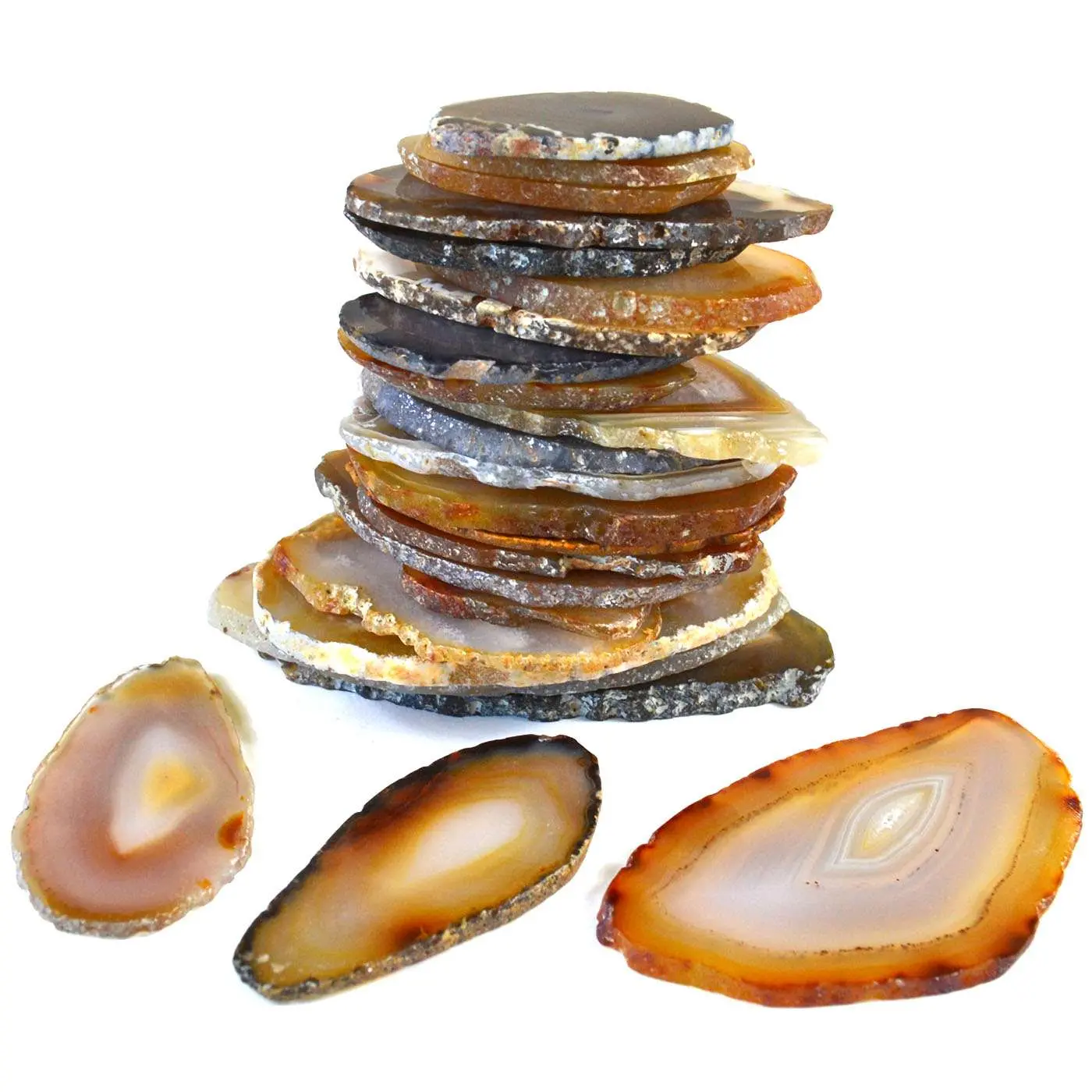 Natural Agate Slices Set of 25 — 2 to 4 Inch Bulk Crystal Lot