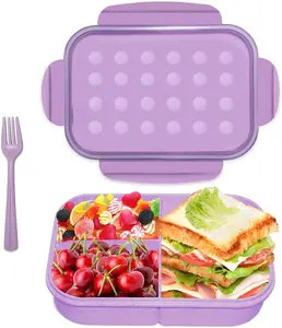 Bento Box Kids Lunch Box 3 Compartment Bento Box for Adults with Fork Leak-Proof Durable Containers for On-the-Go Meal Food-Safe Materials (1150ML)