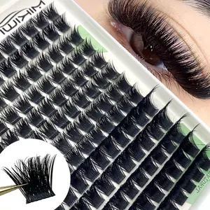 Mikiwi 143PCS Lash Cluster 200 D Curl Cluster Eyelash Extensions Dark Fluffy Lash Clusters Mega Volume Tea Look Lashes 10-18mm False Eyelashes For Beginners
