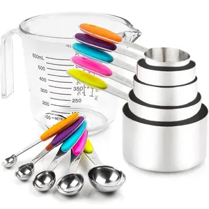 To encounter 13/10 Pieces Measuring Cup and Spoon Set Stackable Stainless Steel with Silicone Handles Durable Rust-Proof Construction Easy to Clean Ideal for Coffee Baking and Cooking Perfect Gift for Home Cooks