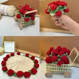 1 PC Handmade Yarn Crochet Rose Coasters, Finished Insulation Pads, Desktop Ornaments, Creative Crochet Holiday Gifts