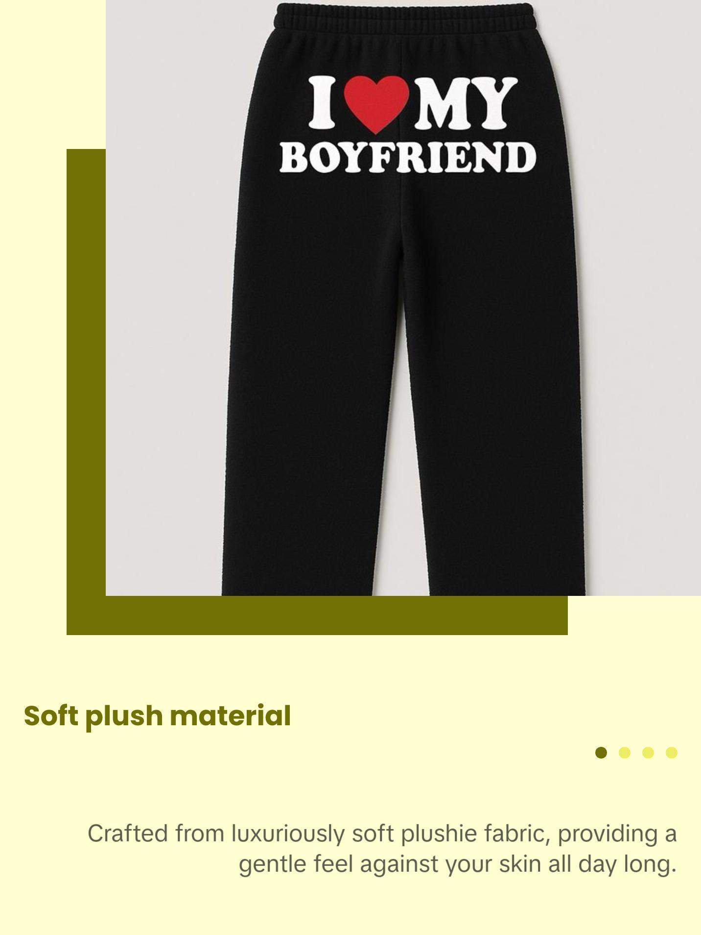 I Love My Boyfriend Black  Pajamas - Luxurious Soft Plushie Loungewear for All Seasons Comfortable Sizes X-Small to 3XL Matching Pj Set Nightwear Womenswear