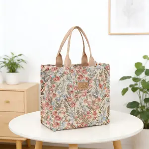 Vintage Floral Printed Canvas Tote Bag Reusable Eco Friendly Shopping Bag Sturdy Thick Fabric Medium Size for Travel Library Books Lunch Grocery Multifunctional