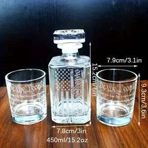 1set Patriotic Whiskey Decanter Set with Engraved American Flag Design and 2 Glasses - Perfect Father's Day Gift for Liquor, Scotch, Bourbon, or Wine Lovers
