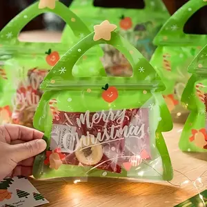 30pcs Festive Christmas Tree & Reindeer Themed Gift Bags, Resealable Zipper, Durable Pet Plastic, Transparent Window, Holiday Party Favors