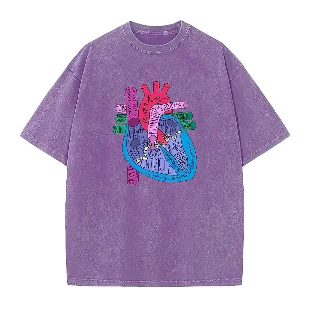 Colorful Labeled Heart Anatomy Medical Graphic Tee, Heather Navy Nurse Medical Casual Unisex Short Sleeve Top