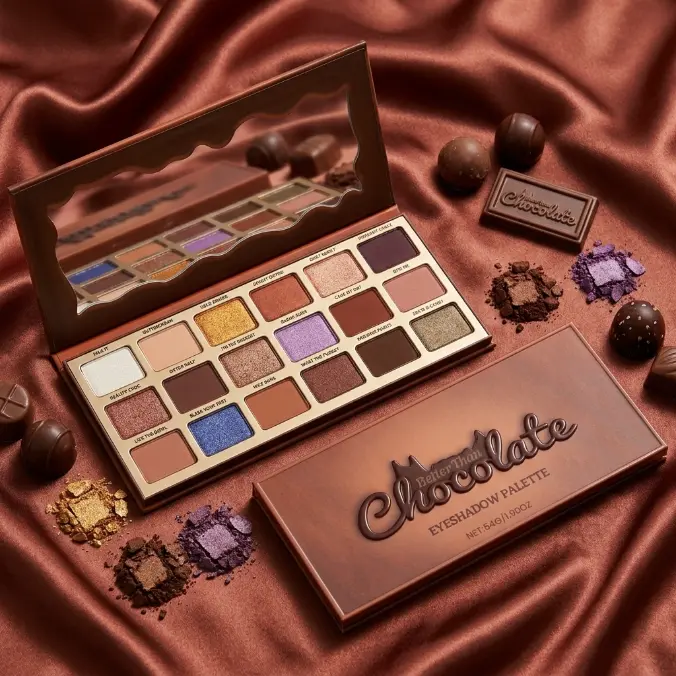 Rich Chocolate Brown Eyeshadow Palette - High Pigment, Gentle, Long-Wearing Formula with Matte, Metallic, Shimmer, Glitter Finishes, Sugar-Infused, Daily Use, Includes Highlighter Powder for Makeup Tutorial Glam shade, Blue Eyeshadow