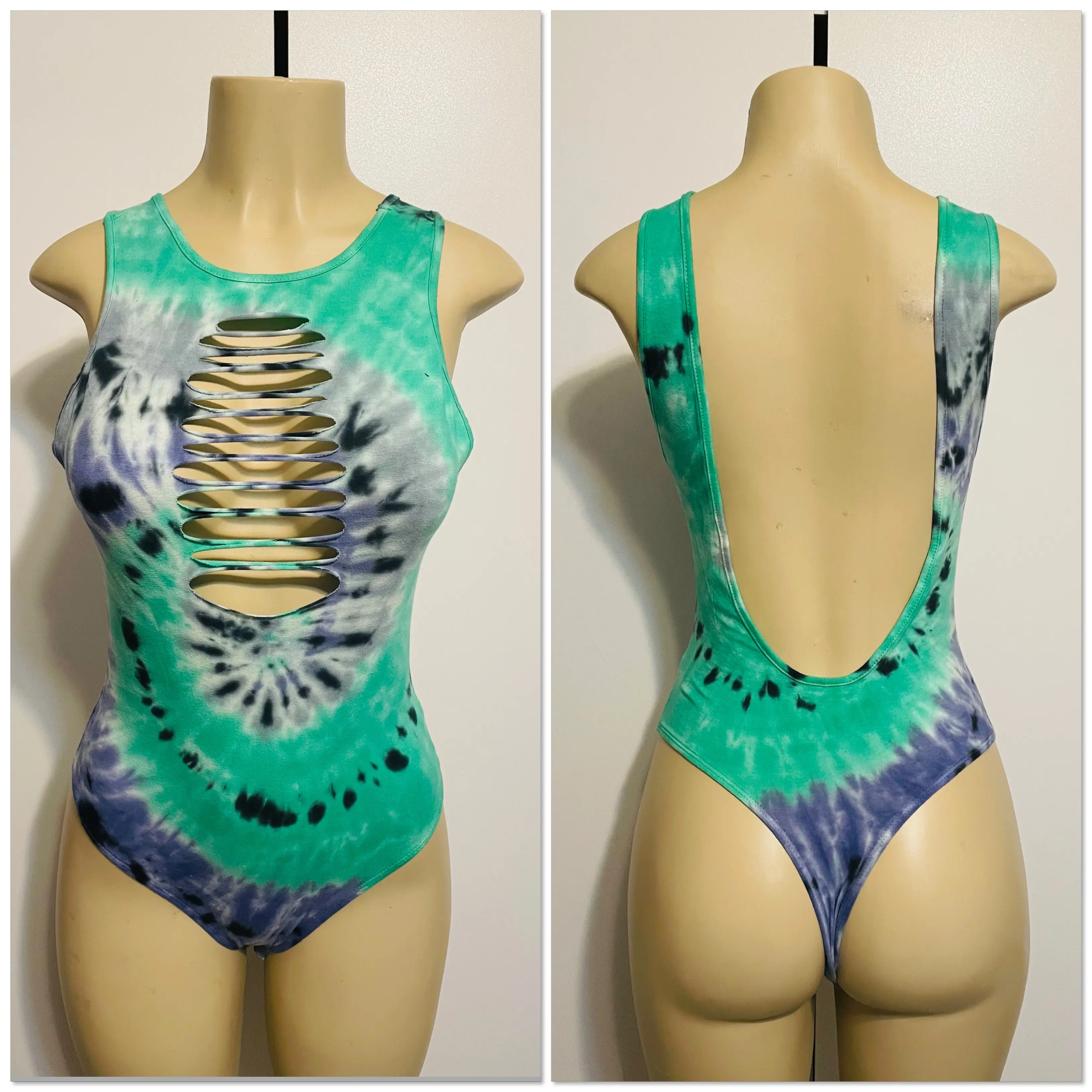 Green Navy Blue Tie Dye One Piece Bodysuit