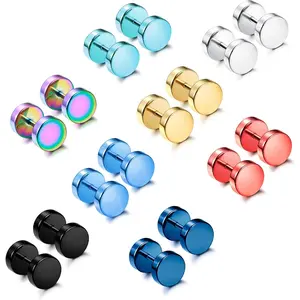 THUNARAZ 8 Pairs Unisex Rainbow Piercing Plugs Dot Earrings For Men Women Stainless Steel Jewelry Accessories Tunnel Punk Style Stud Earrings Fake Gauge Screwback Earrings 6/7/8mm Fashionable men's earrings non tarnish jewelry for Christmas Gift