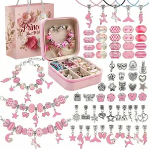 68-Piece DIY Bracelet Making Kit, Jewelry Crafting Set with Beads and Charms, Portable Box, Perfect Gift for Birthday and Christmas, DIY Kits