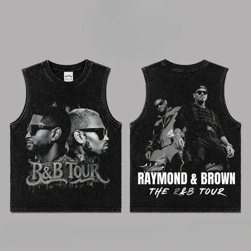 The R&B Tour 2026 : Raymond & Brown V15 Premium Acid Washed Tank Top, R&B Music Duo Graphic Tee, Urban Hip Hop Soul Streetwear Shirt, Concert Tour Merch, Gift for R&B Fans, Vintage Music Tee