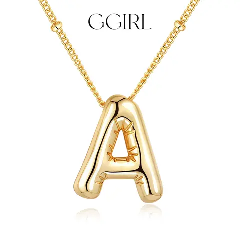 GGIRL Bubble Letter Necklace 18K Gold Plated Stainless Steel Chubby Pendant Name Necklace for Women Elegant Collarbone Chain Personalized Jewelry Glossy Letter Design Fashion Jewelry Gift for Holiday Haul Christmas Birthdays Anniversaries