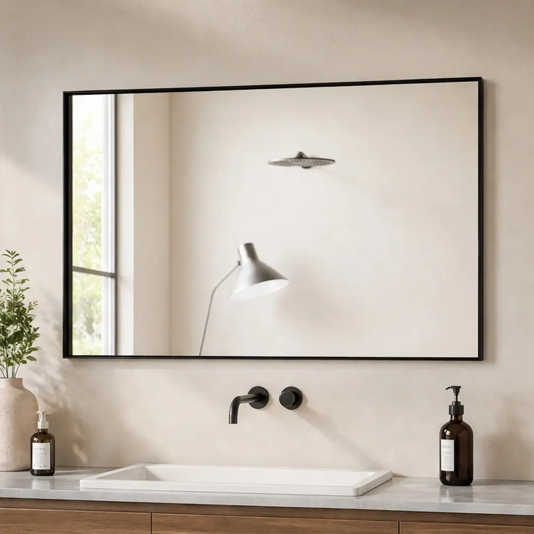 ARCH 24x32 Inch Black Aluminum Framed Wall Mirror, HD Copper-Free Silver Glass, Horizontal & Vertical Hanging Vanity Mirror for Bathroom, Entryway, Dressing Room, Modern Minimalist Design, Moisture-Resistant, Anti-Oxidation, Clear Reflection