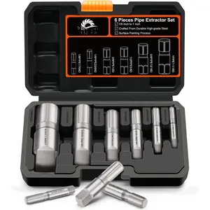 Pipe Extractor Set, Heavy Duty 6 count Size-Marked Broken Pipe Extractors for 1/8" - 1" Damaged Threaded Pipes Anti-Slip Grip with Storage Case Extractor Tool for Plumbing Repair in Tight Spaces