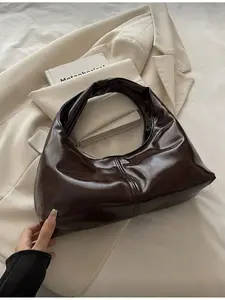 1pc Retro Quilted Snap Closure Solid Color Soft Leather Dumpling Bag Fashion Patchwork Armpit Bag Crescent Waxed Leather Large Capacity Work Business Dating Shopping Travel Gift for Her Women's Daily Casual Shoulder Bag Pu Tote Satchel