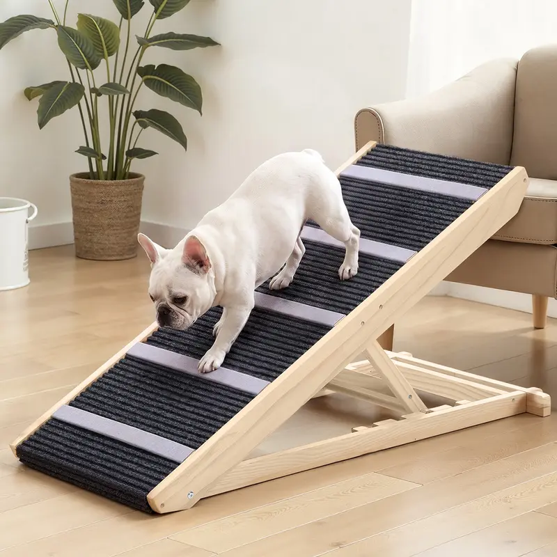 PAWGIANT Solid Extra Large and Wide Natural Wood Dog Ramp - Foldable, Portable, Stable Pet Ramp with 23" Platform, 16.93 inches Width, 15.2"-23" Adjustable Heights, 4" Flat Fold, 200lbs Capacity, Couch/Car Accessibility, Wet Towel Cleanable