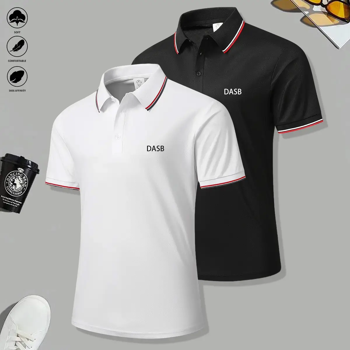 Men's 2-Pack Casual Striped Polo Shirts, Breathable Short-Sleeve Mixed-Color Design, Ideal Holiday Gift, Polo Style, Cool All‑Day Wear, Button