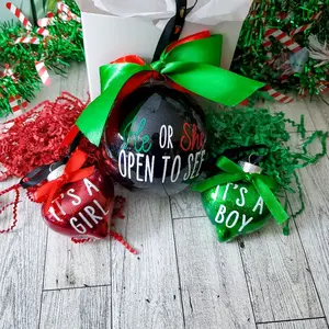Gender Reveal Christmas Style Ornament with Second Heart Ornament Inside with Free Gift Box/ Gender Reveal Ornament/ Gender Reveal Pop Apart Ball