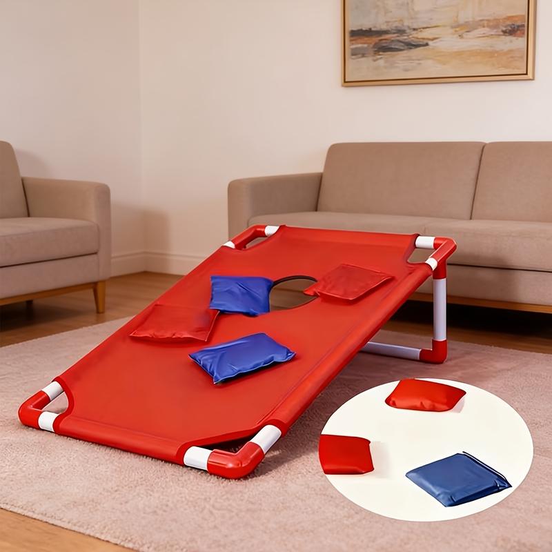 Red And Blue Portable Corn Hole Game Set, Foldable And Durable, Including 6 Bean Bags And 1 Storage Bag, Christmas Gift Box Training Throwing Game