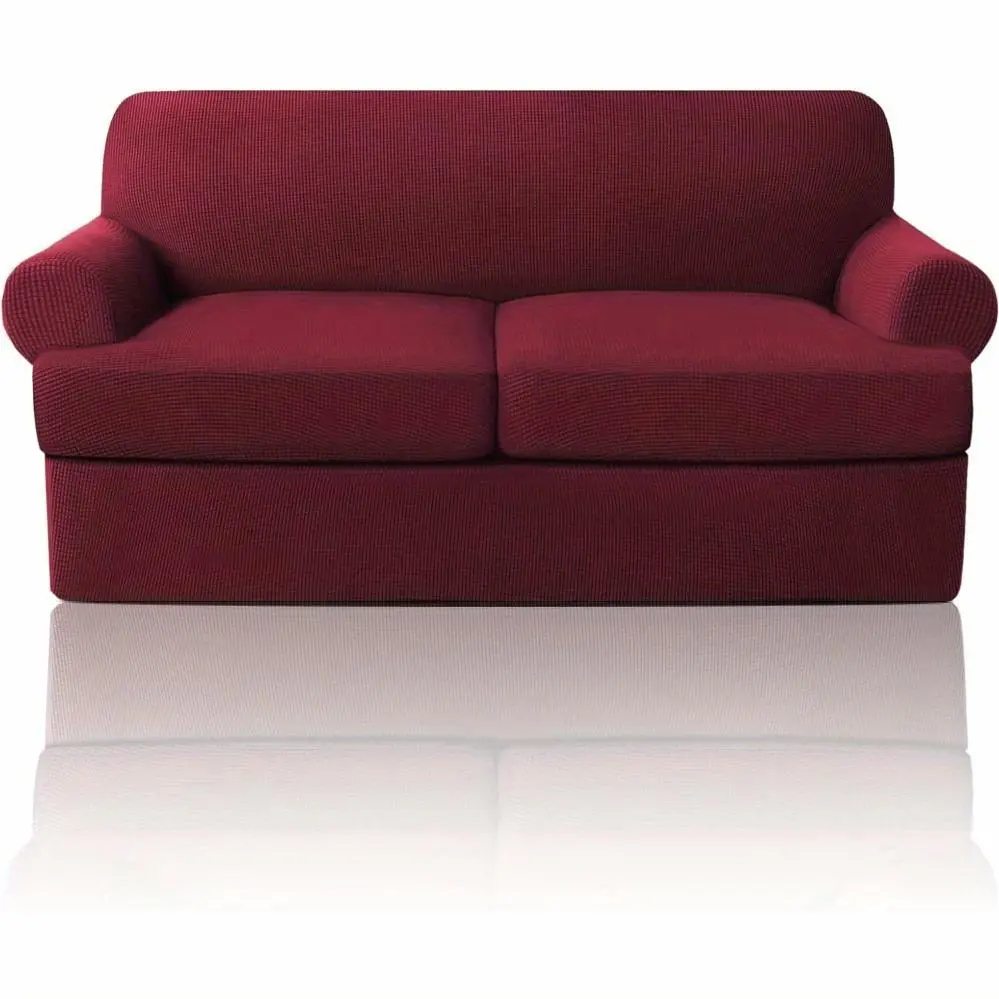 Princedeco T Cushion Loveseat Slipcover 3pcs Sofa Covers for T Cushion Sofa Stretch Sofa Covers for 2-Cushion Couch with 2 Individual T Cushion Shape Seat Covers Machine Washable