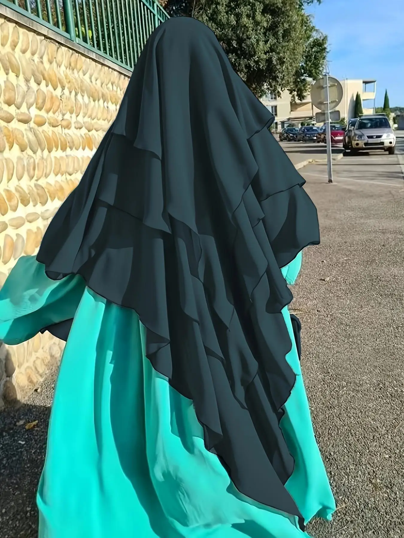 Women's Solid Color Tiered Layer Khimar, Modest Fashion Comfort Breathable Khimar for Women, Women's Hijab for All Seasons