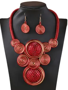 2pcs/set High end rhinestone semi spherical pendant, aluminum wire neck ring necklace, earring set, street style fashion party carnival, Christmas, Thanksgiving, wedding, holiday clothing accessories