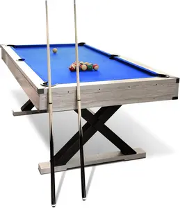 7 FT Blue Pool Table with X-Legs, Black Cloth, 2 Cue Sticks, Balls, Cue Cleaning Brush, and Billiard Accessories