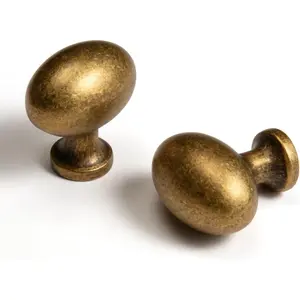 Oval Antique Brass Cabinet Knobs, Zinc Alloy for Drawer Knobs for Dresser Cupboard Wardrobe (5, Antique Brass, Egg knob)