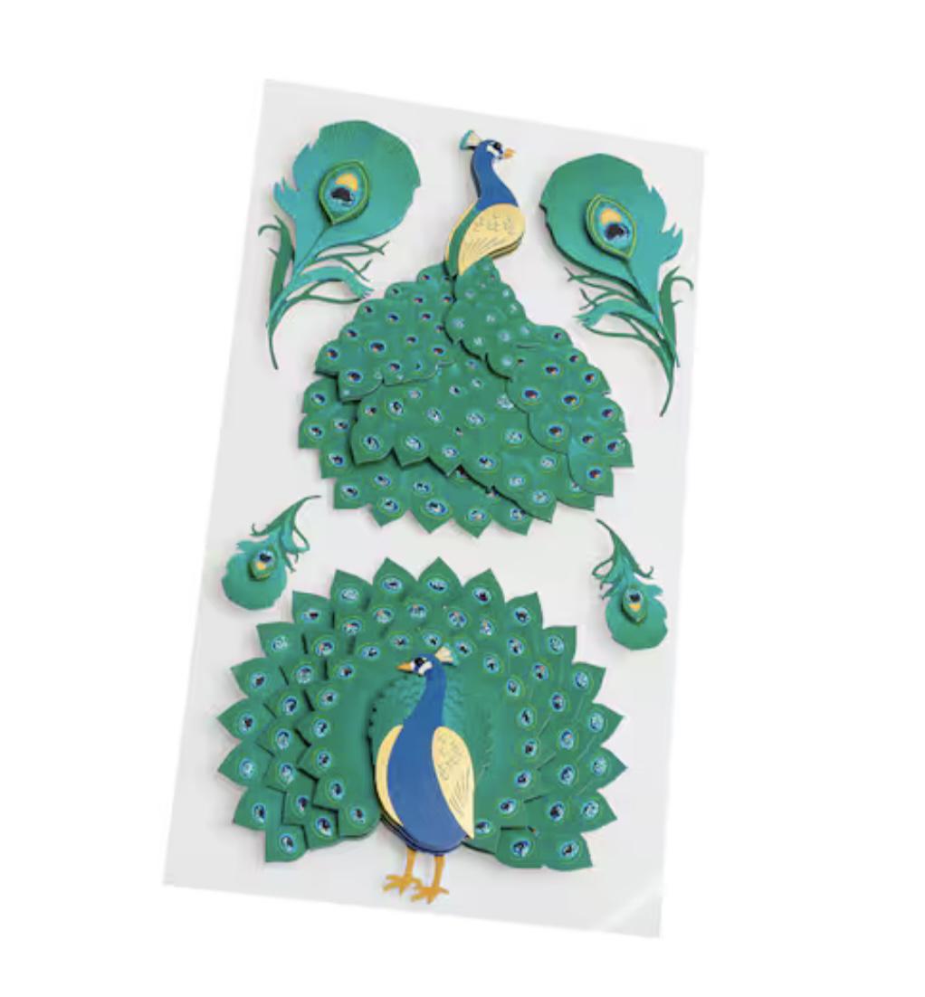 Recollections Peacock Stickers for Scrapbooking 6pc, Green and Blue Color Scheme