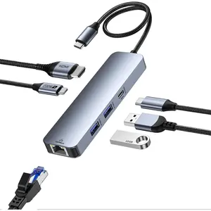 6-in-1 USB C Hub with HDMI(4K@60Hz), 2 USB-A, 1 USB-C Data, 100W Charge, Gigabit Ethernet,  -Free  Compatible with MacBook Pro/Air, iPad Pro, iMac,  15 Pro/Pro Max