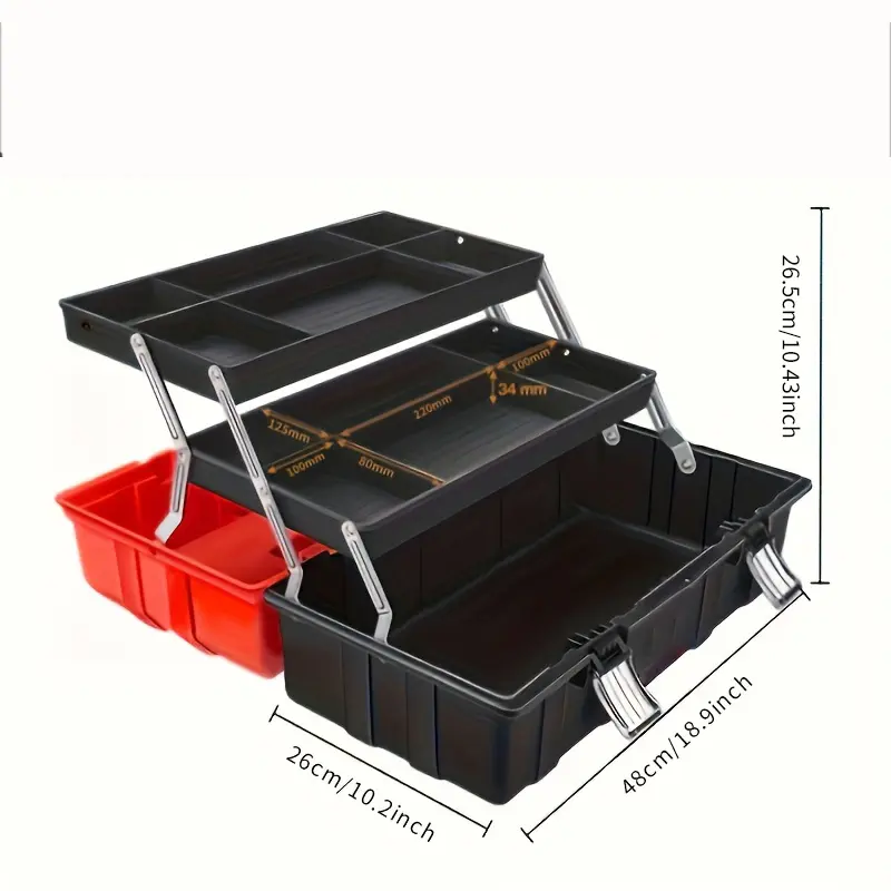 Heavy-Duty Folding Tiers Tool Box, 17/21-Inch Large Capacity Non-Woven Plastic Portable Handheld Carry Case, Multifunctional Storage for Electricians, DIY Home Projects