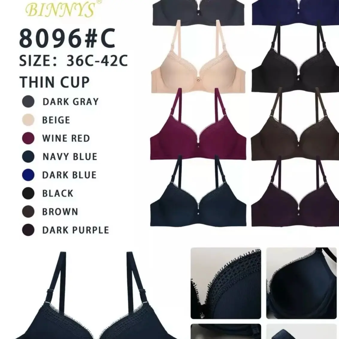 Binnys 6 Pcs Lot Light Padded C Cup Everyday Bras for Women - Comfortable Fit - Womenswear