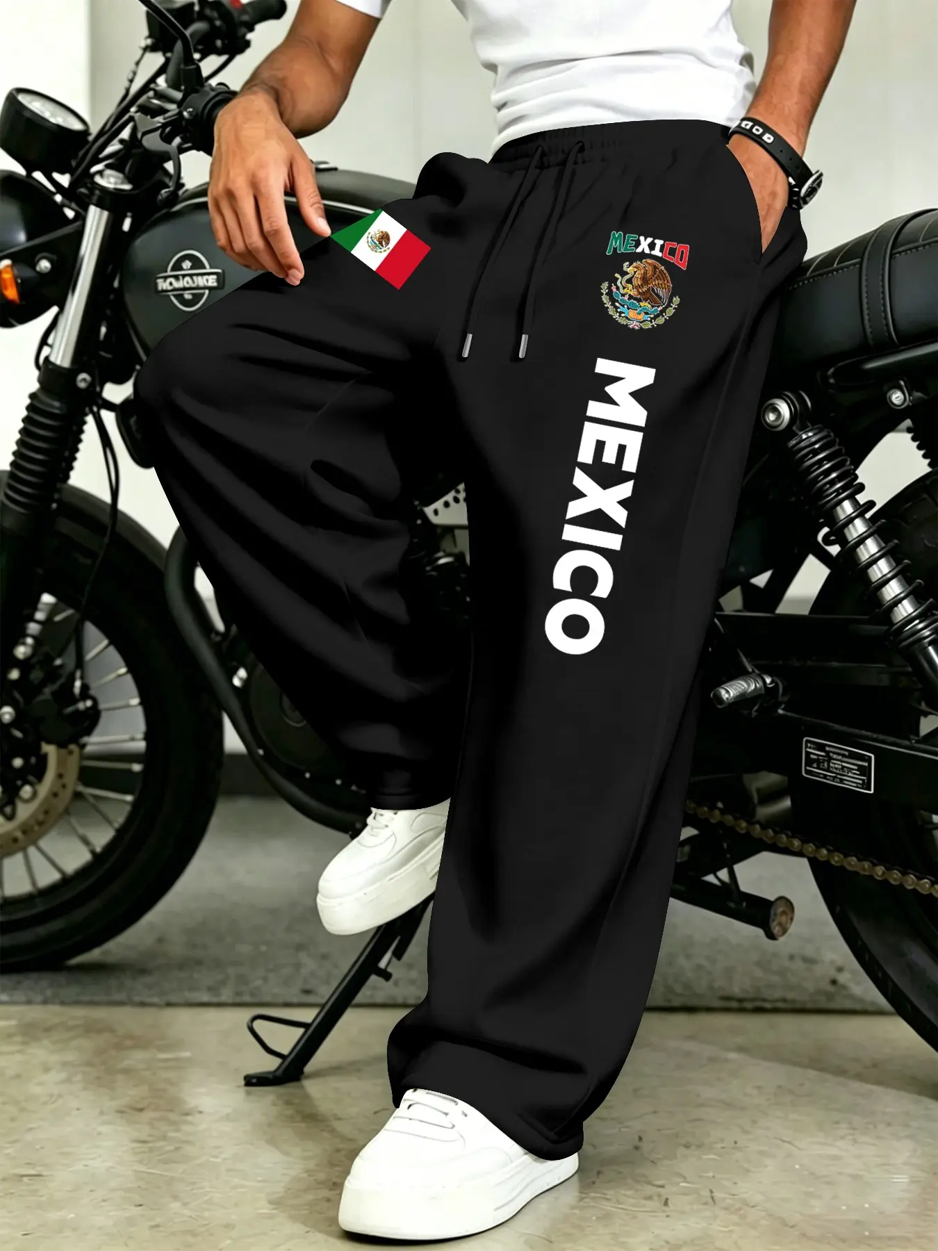 Men's Mexico Theme Casual Sports Pants, Loose Straight Leg Sweatpants, Athleisure Style Sweatpants, Breathable Skin-Friendly Long Pants, All-Season Fashion, Casual Athletic Pants, Athleisure Design, Casual Sportswear Pants, Casual Comfy Sporty
