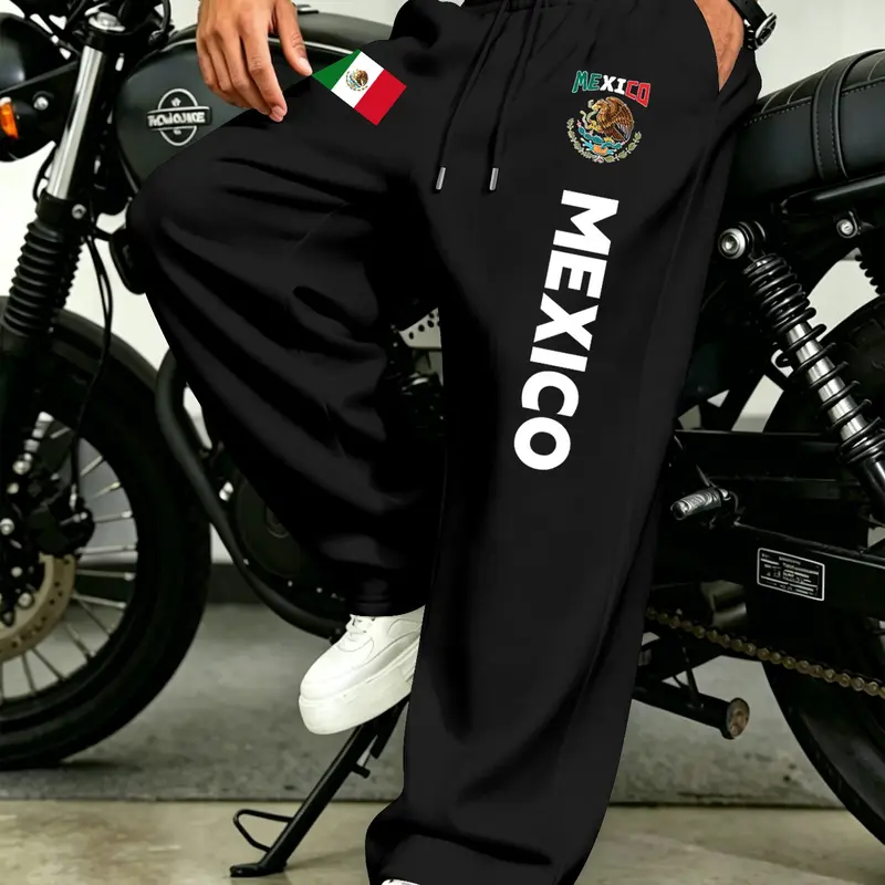 Men's Mexico Theme Casual Sports Pants, Loose Straight Leg Sweatpants, Athleisure Style Sweatpants, Breathable Skin-Friendly Long Pants, Casual Athletic Pants, Athleisure Style Bottoms