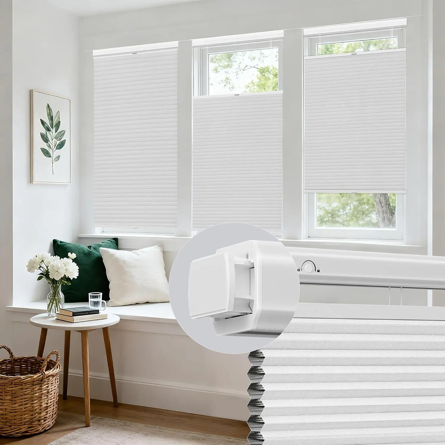 No Drill No Tools Top Down Bottom Up Cellular Shades,Blackout Cordless Window Blinds for Indoor Windows,Easy to Install Honeycomb Blinds,Premium Fabric Multiple Color Options