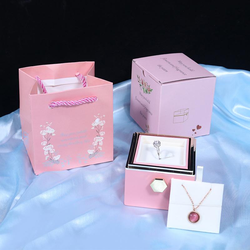 Rotating Soap Flower Rose Gift Box Creative Rotating Rose Jewelry Packaging Box Valentine's Day Gift For Women Gifts for Women  Jewelry Gift Box  Necklace Box