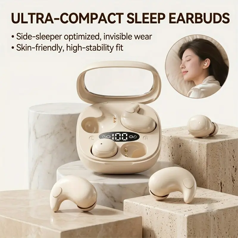 2-in-1 Wireless Sleep Bluetooth Earbuds - Ultra-Thin Mini Invisible Noise Isolating In-Ear Headphones, Super Soft for Small Ears & Side Sleepers, Rechargeable Battery Audio for Work, Nighttime