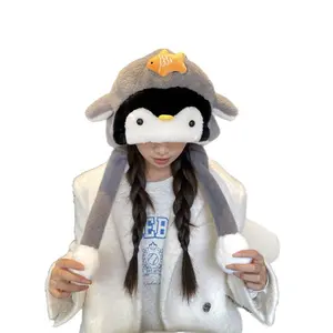 Women's Cartoon Penguin Winter Hat with Ear Protection & Windproof Pullover Scarf Set for Chilly Days Thickened Warm Design