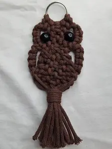 Handmade Macramé Owl Keychain - Brown