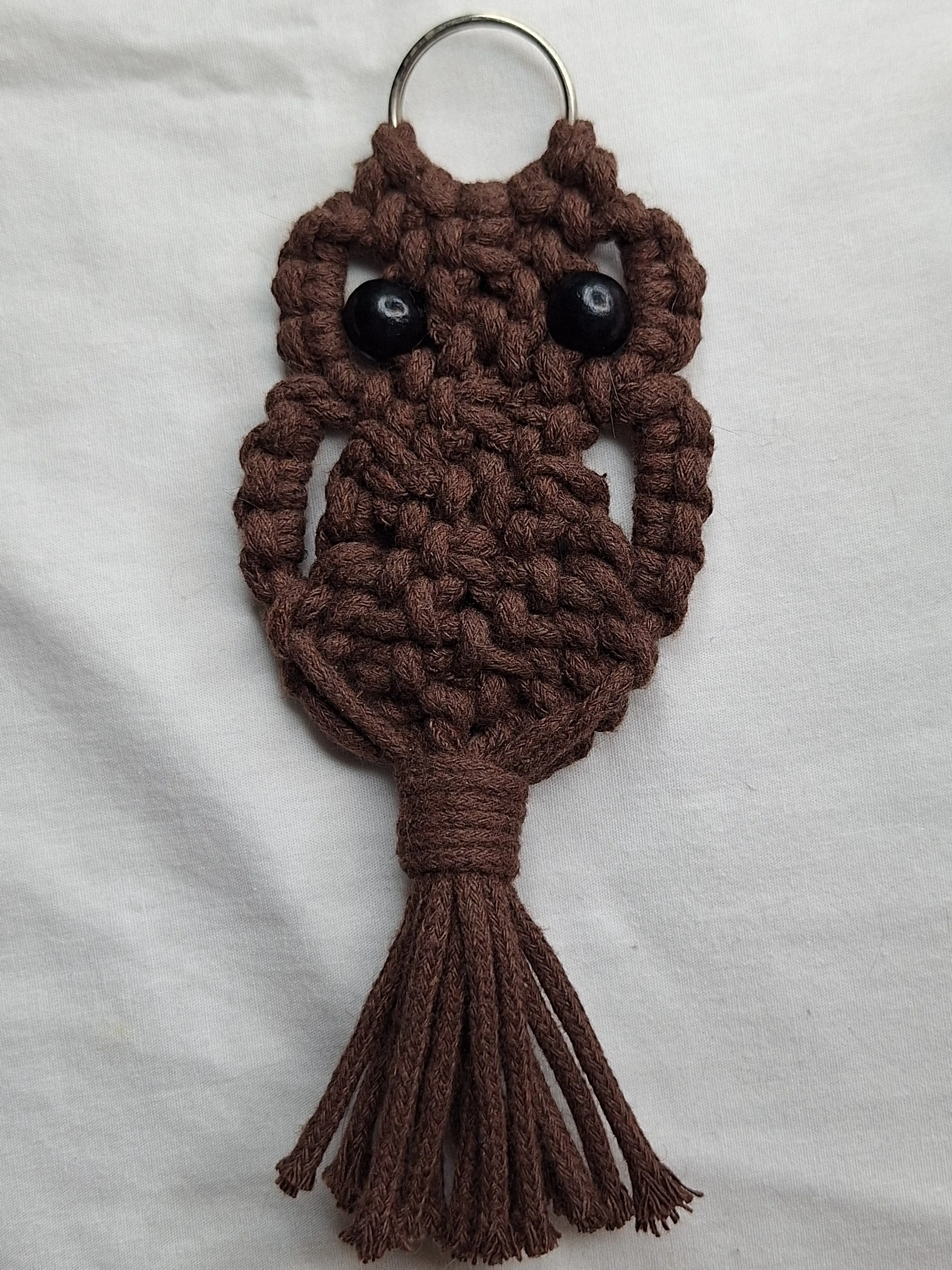 Handmade Macramé Owl Keychain - Brown