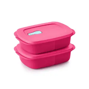 Tupperware Crystal Wave Plus Reheatable Food Storage Containers Set of 2 Divided Microwave Dish with Leakproof Lid & Heat-Resistant Material - Perfect for Travel & Office