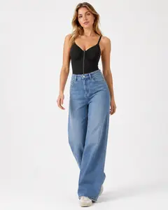 Women's High-Waist Comfortable Front Zipper Full Body Shaper Pants - High Compression Seamless Tummy Control Bottom with Wide Legs, Pockets, Casual Streetwear Style