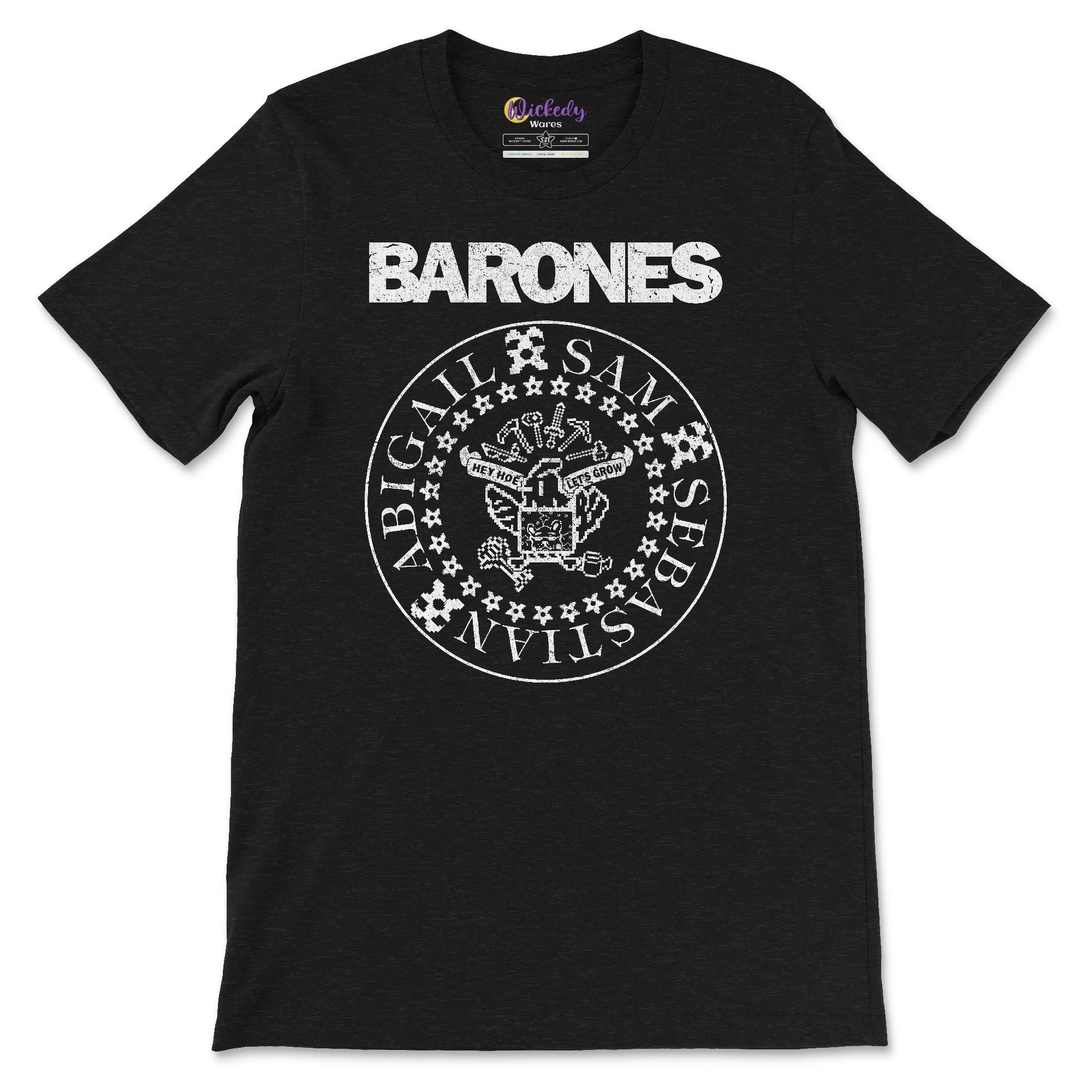 Stardew Valley x Ramones Mashup Band Tee | Hey! Hoe! Let's Grow! | Farm Punk Fashion | Cozy Gamer Apparel | Wickedy Wares Casual Menswear